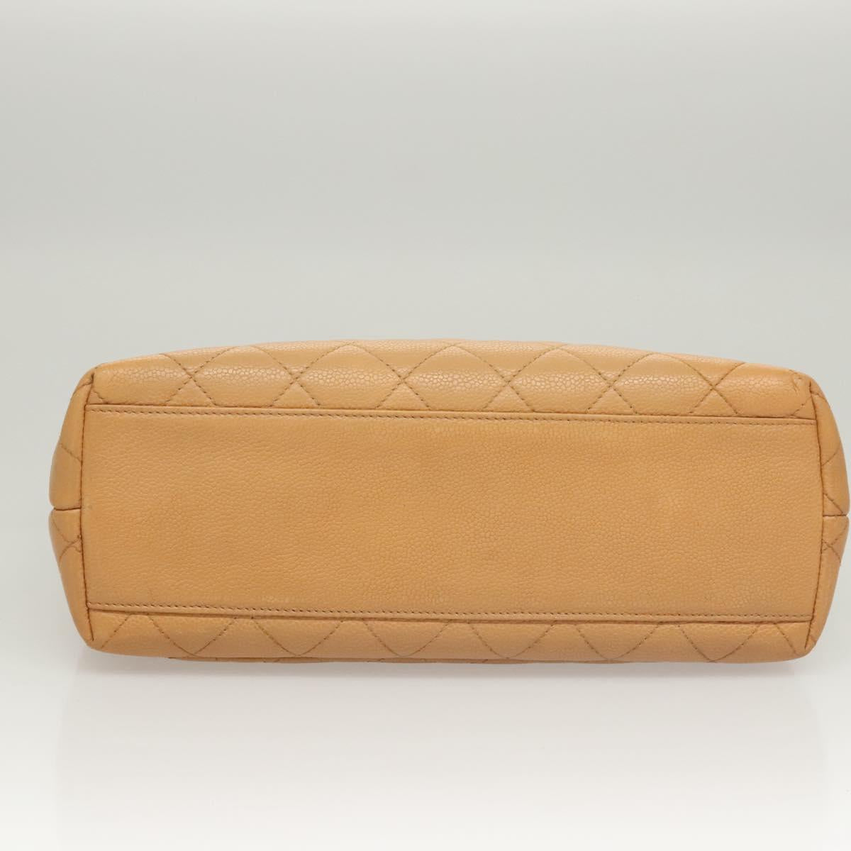 CHANEL Matelasse Hand Bag Calf Skin Beige CC Auth bs24263