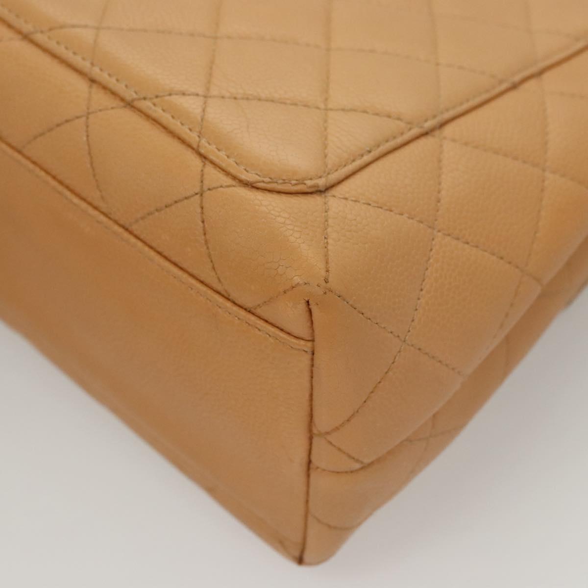 CHANEL Matelasse Hand Bag Calf Skin Beige CC Auth bs24263