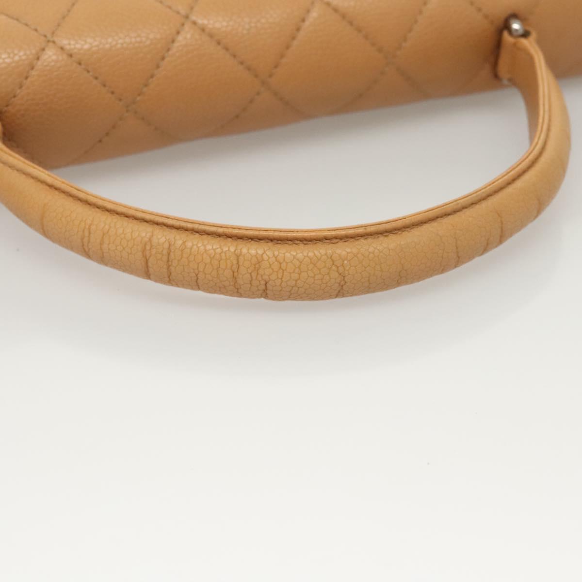 CHANEL Matelasse Hand Bag Calf Skin Beige CC Auth bs24263