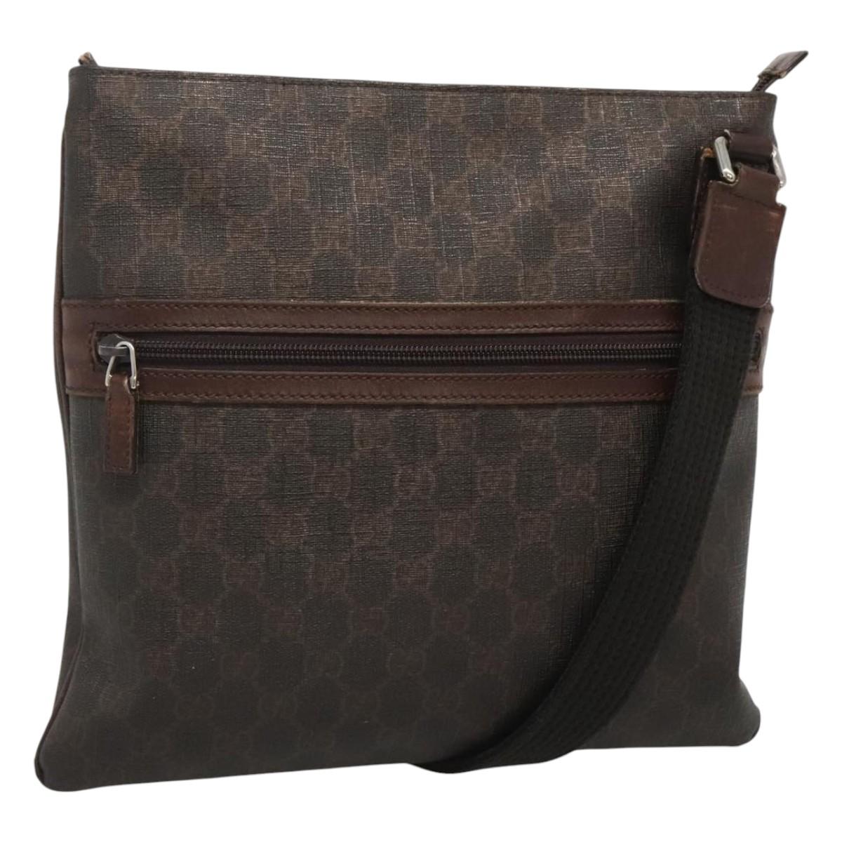 GUCCI GG Supreme Shoulder Bag PVC Outlet Brown Silver 264217 Auth bs24270