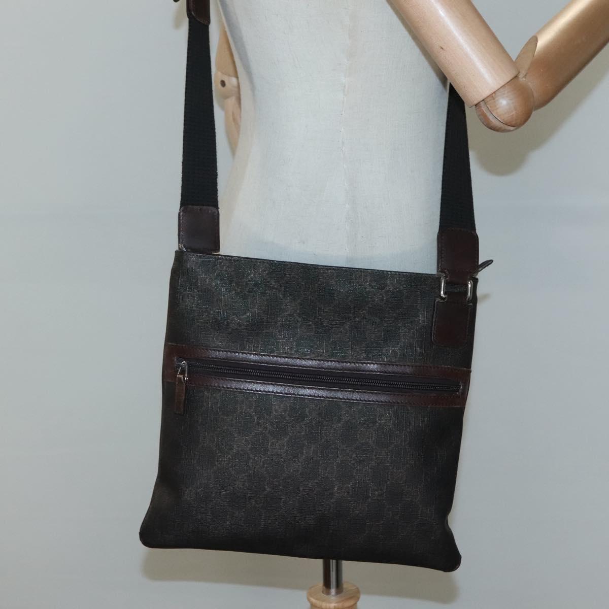 GUCCI GG Supreme Shoulder Bag PVC Outlet Brown Silver 264217 Auth bs24270