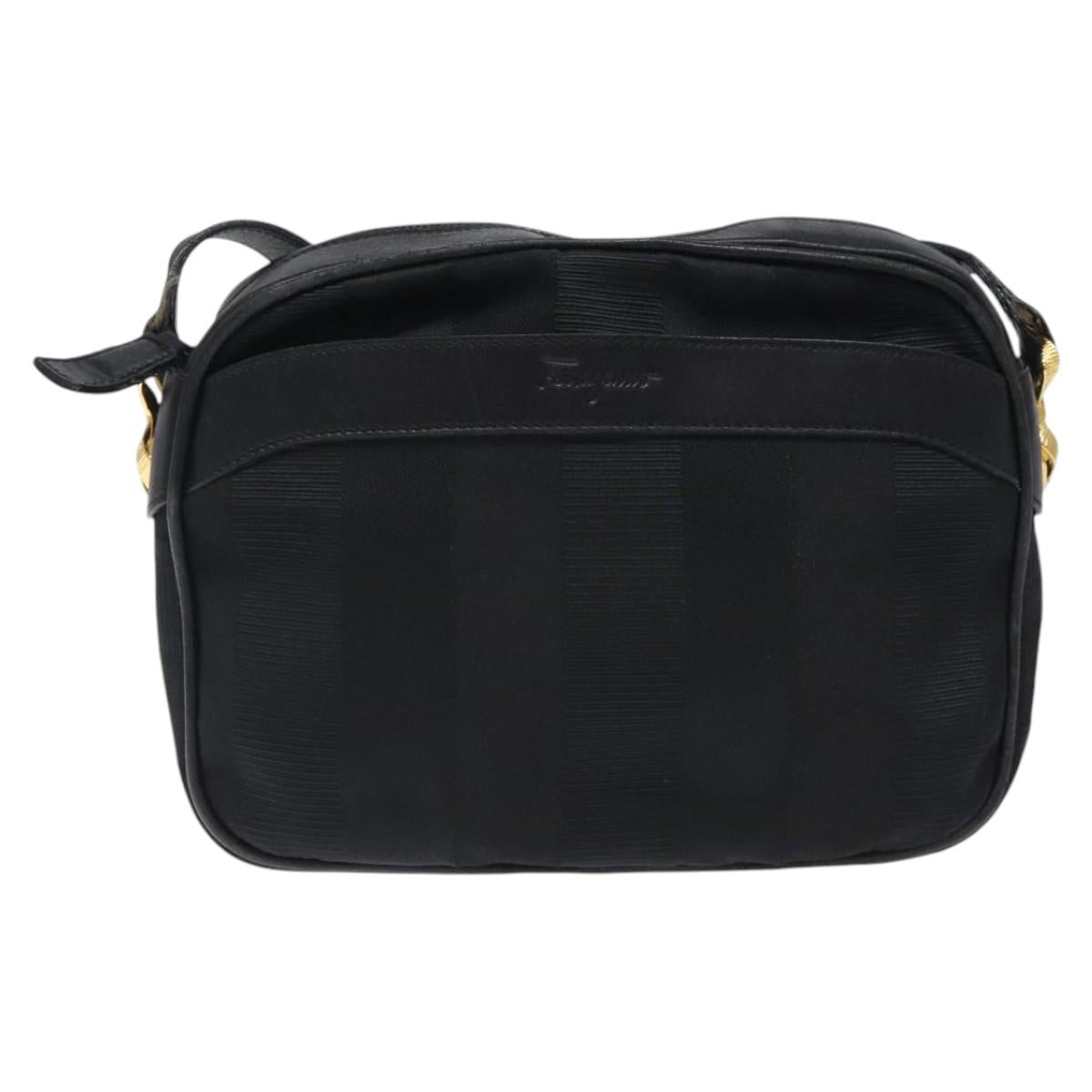 Salvatore Ferragamo Shoulder Bag Canvas Leather Black Auth bs24292