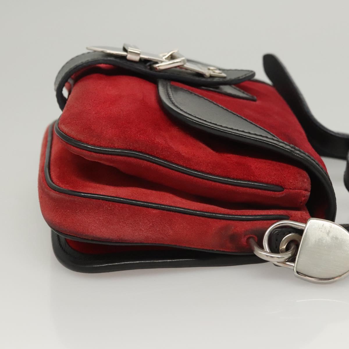 Miu Miu Shoulder Bag Suede Leather Red Black Auth bs24294