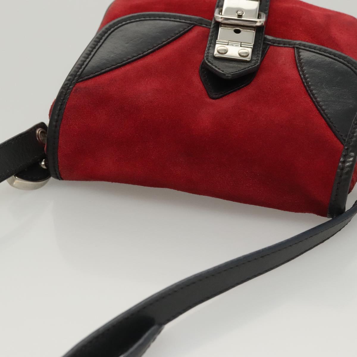 Miu Miu Shoulder Bag Suede Leather Red Black Auth bs24294