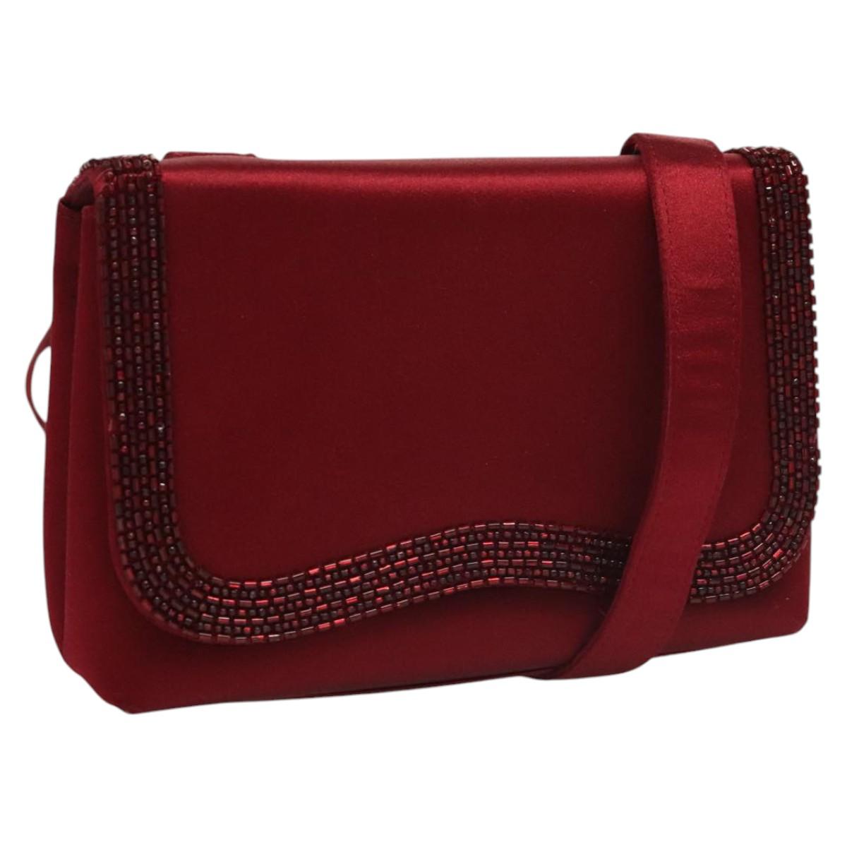 CHANEL Shoulder Bag Satin Red CC Auth bs24300