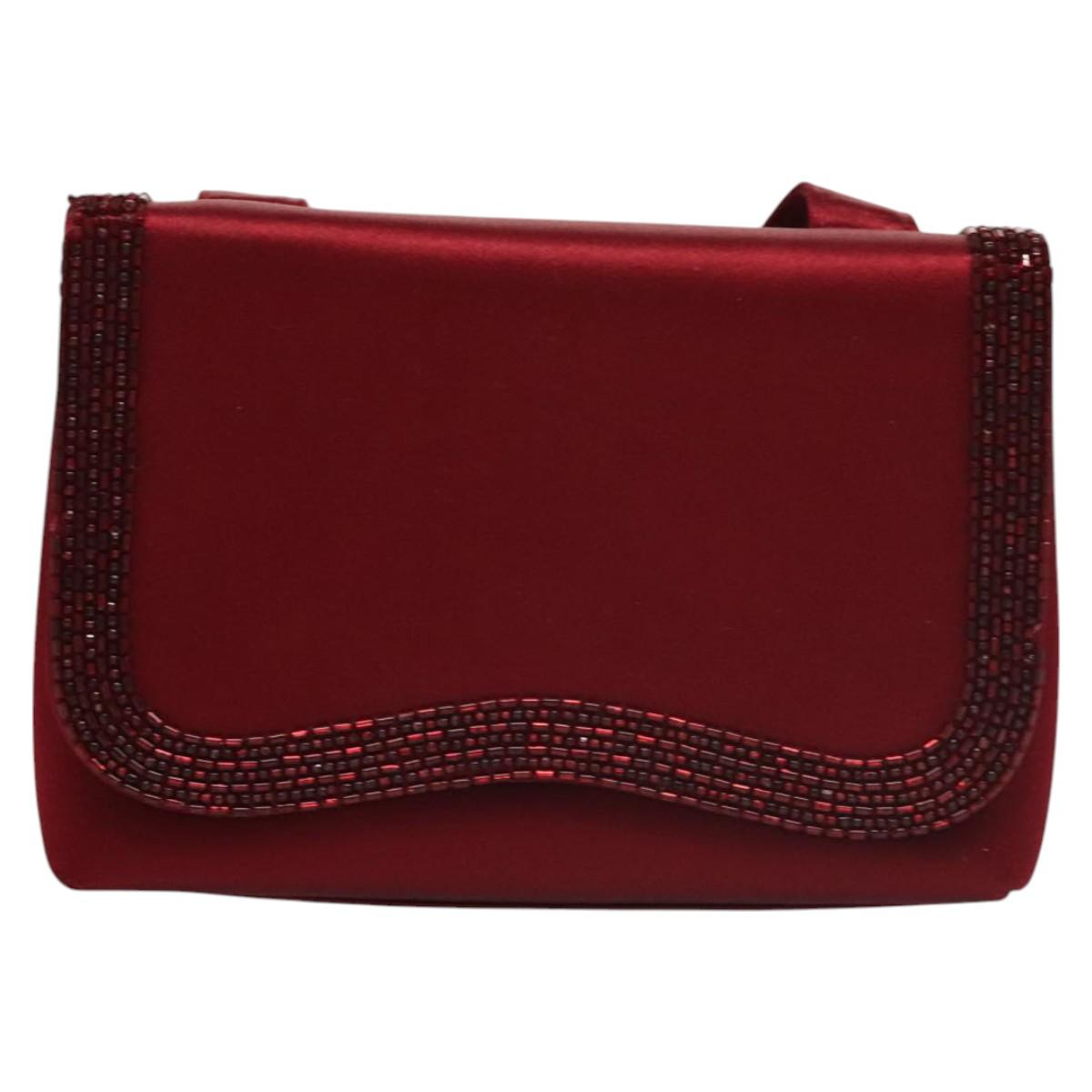 CHANEL Shoulder Bag Satin Red CC Auth bs24300