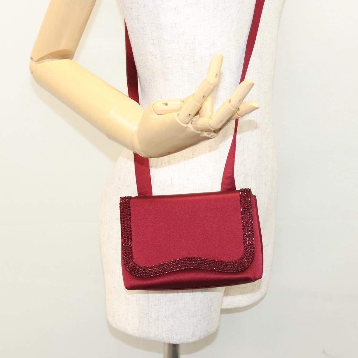 CHANEL Shoulder Bag Satin Red CC Auth bs24300