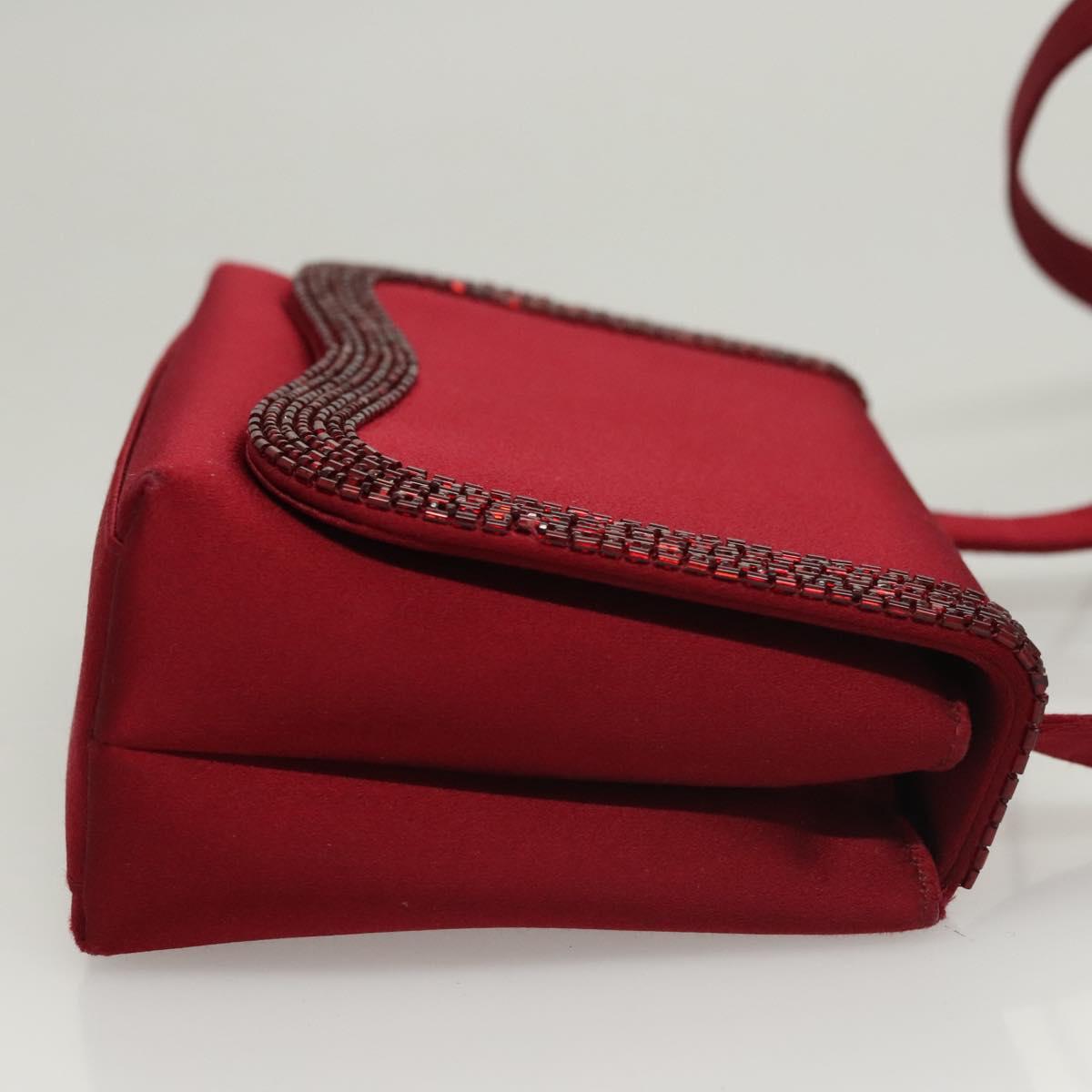 CHANEL Shoulder Bag Satin Red CC Auth bs24300