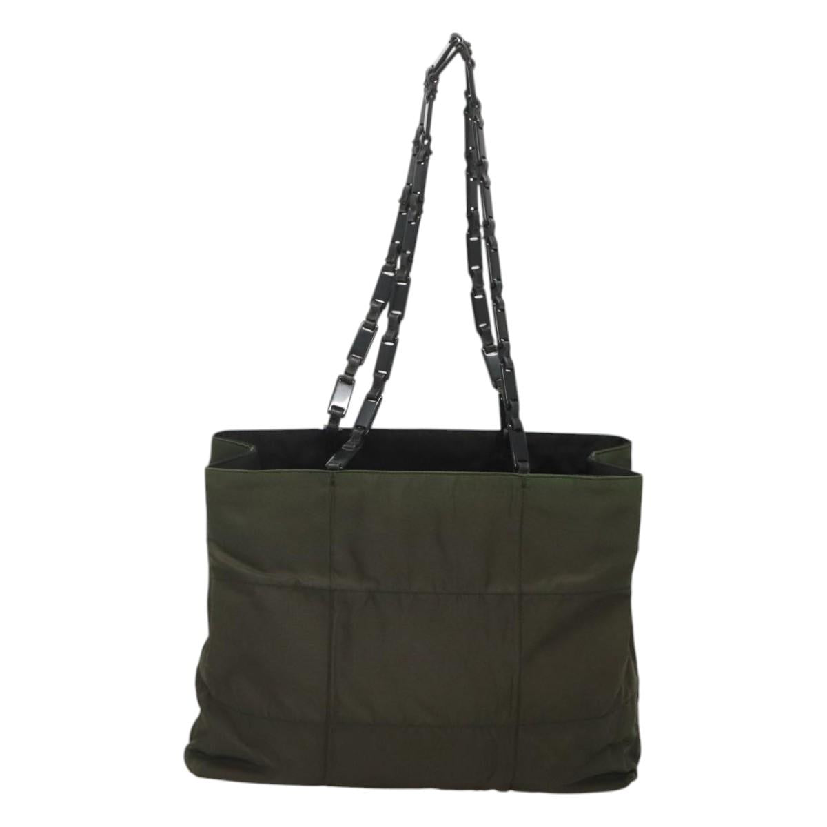 PRADA Shoulder Bag Nylon Khaki Silver Auth bs24325
