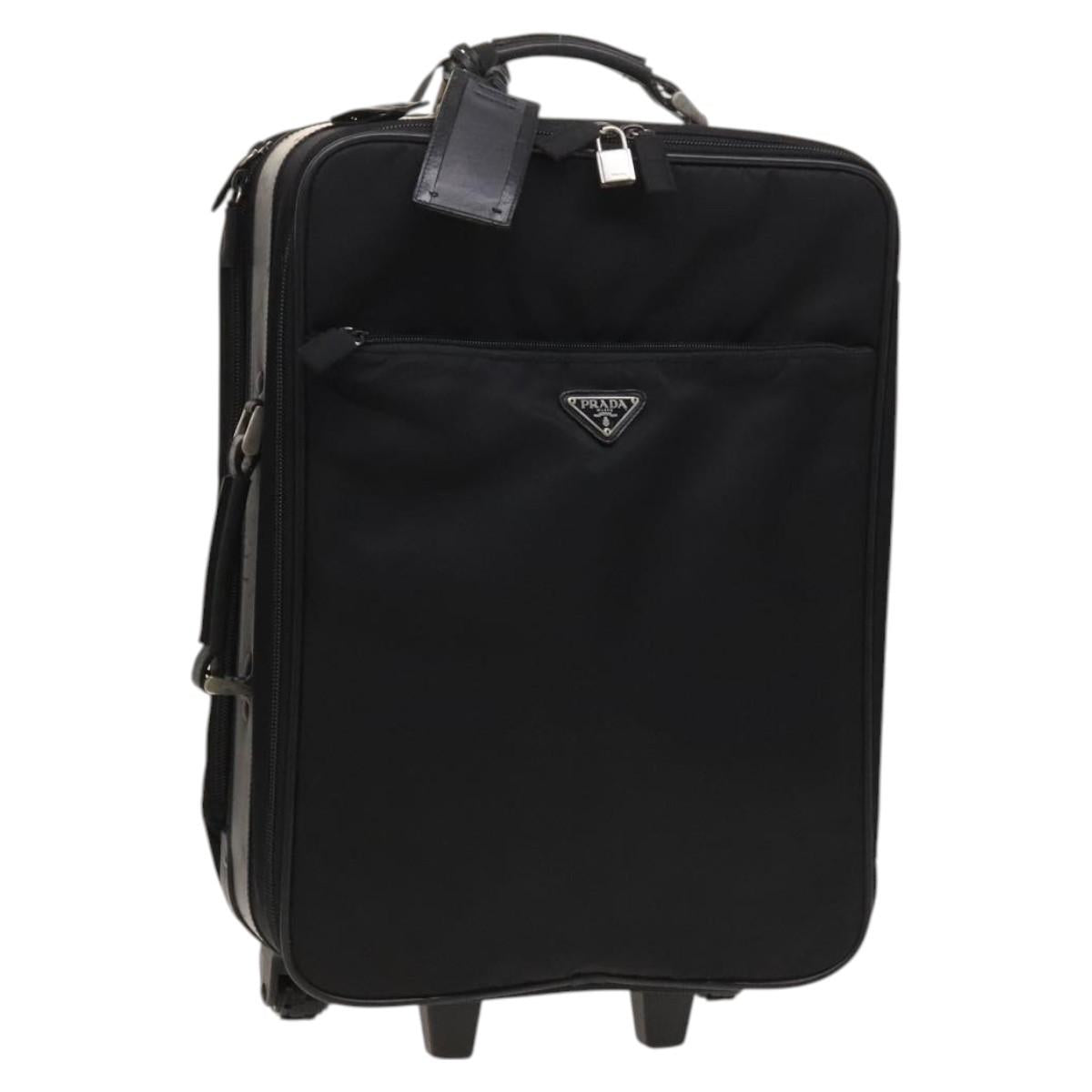 PRADA Suitcase Nylon Black Silver Auth bs24329