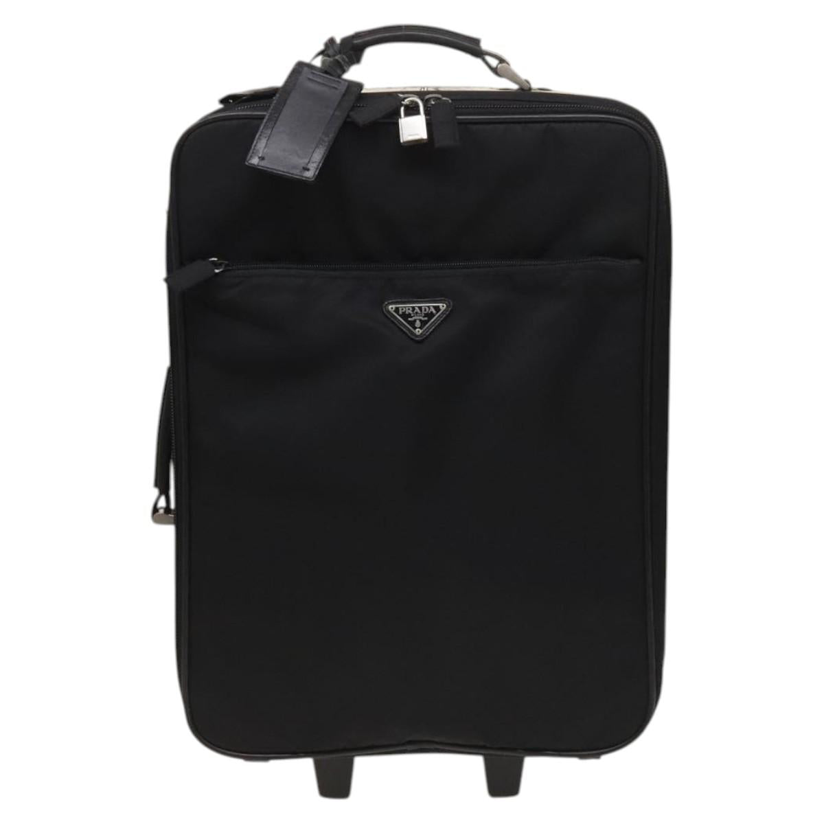 PRADA Suitcase Nylon Black Silver Auth bs24329
