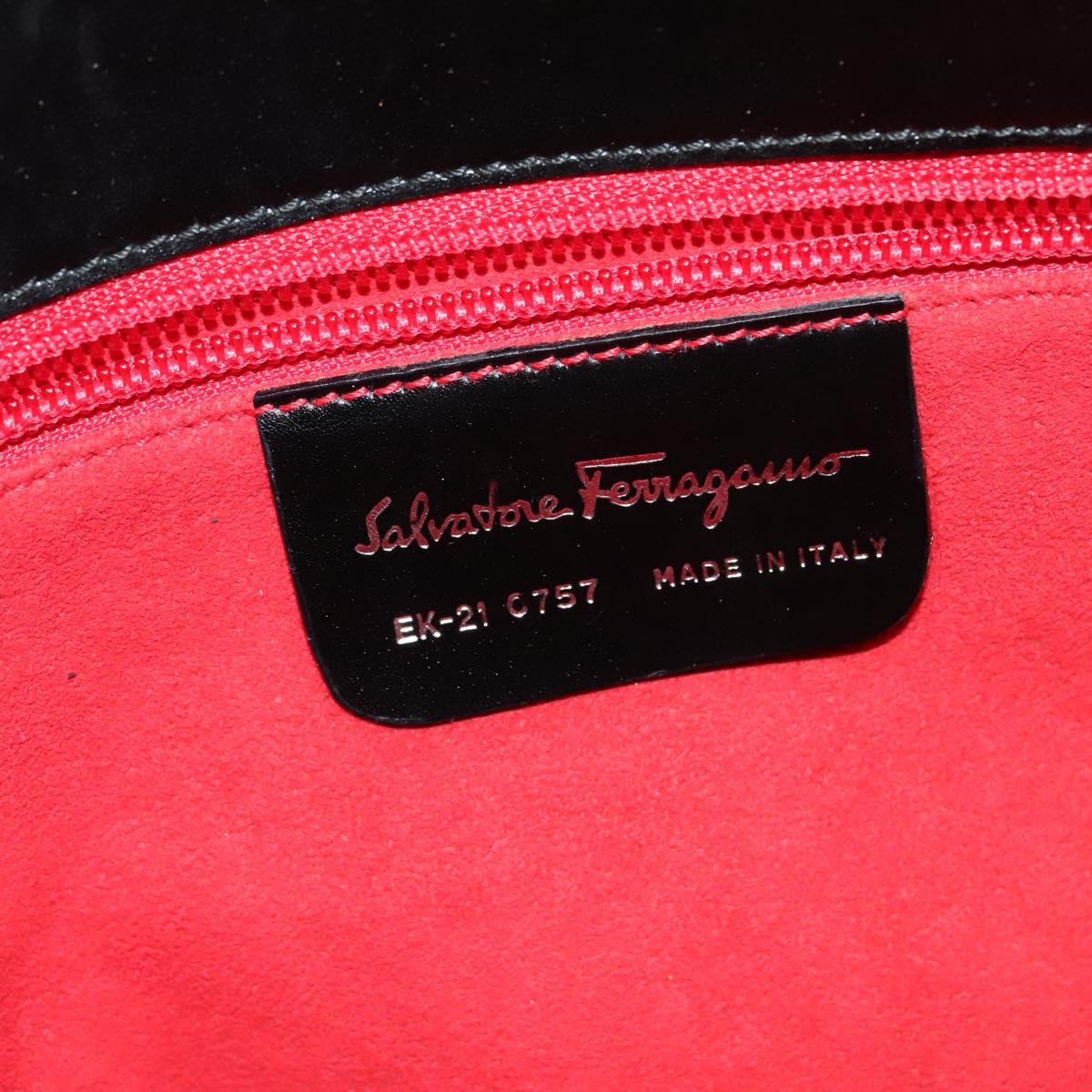 Salvatore Ferragamo Gancini Bag Canvas Leather Black Silver Auth bs24330