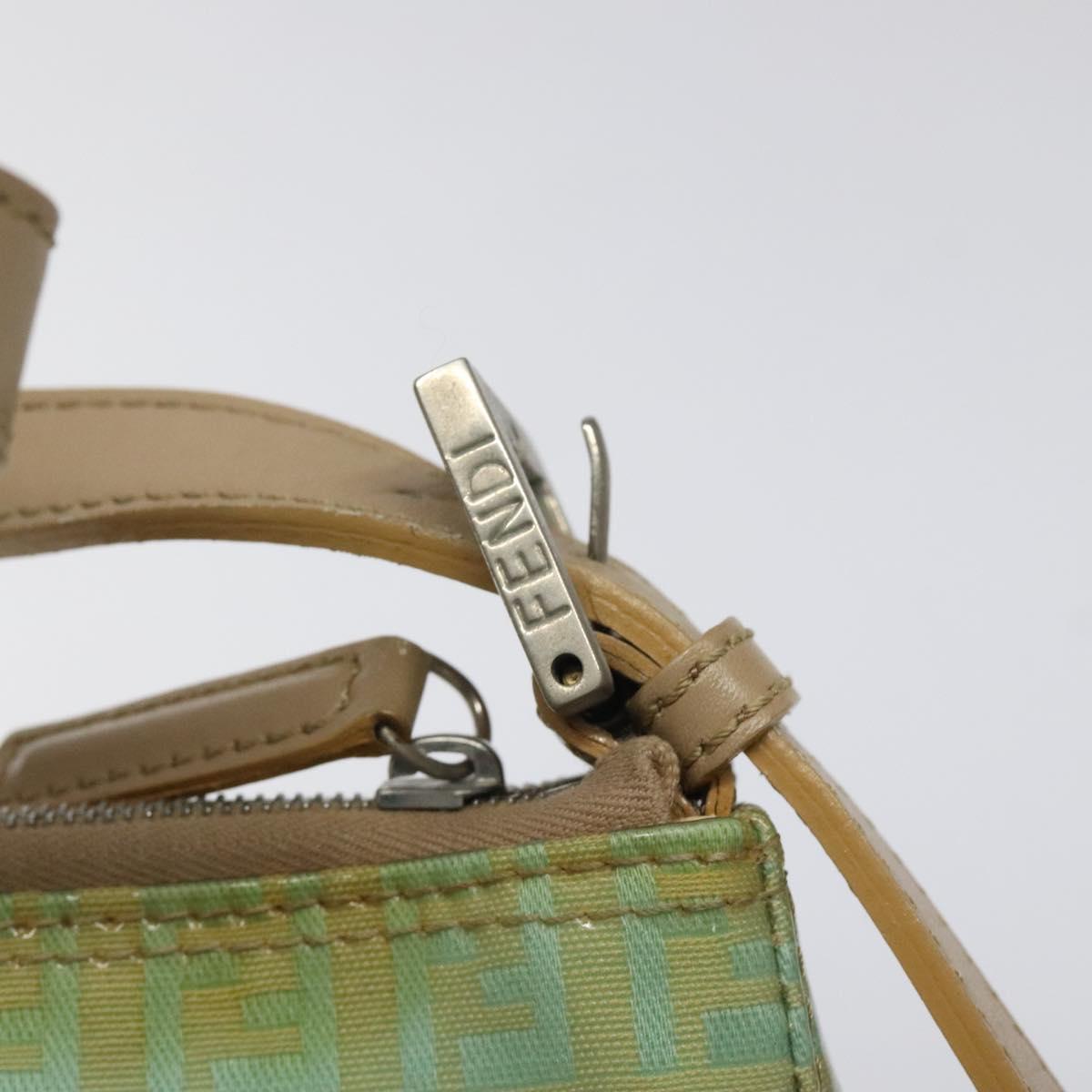FENDI Zucchino Canvas Hand Bag Peppermint Silver Auth bs24337