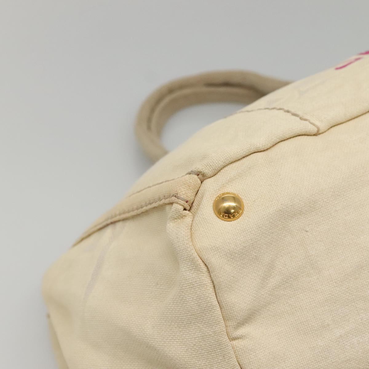 PRADA Canapa GM Hand Bag Canvas White Gold Auth bs24371