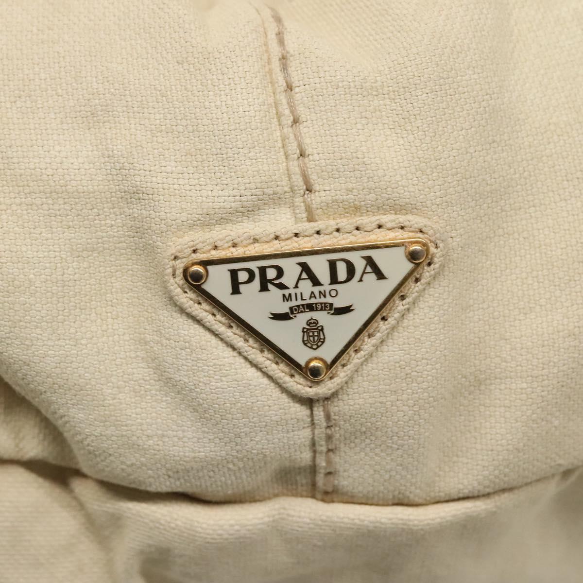 PRADA Canapa GM Hand Bag Canvas White Gold Auth bs24371