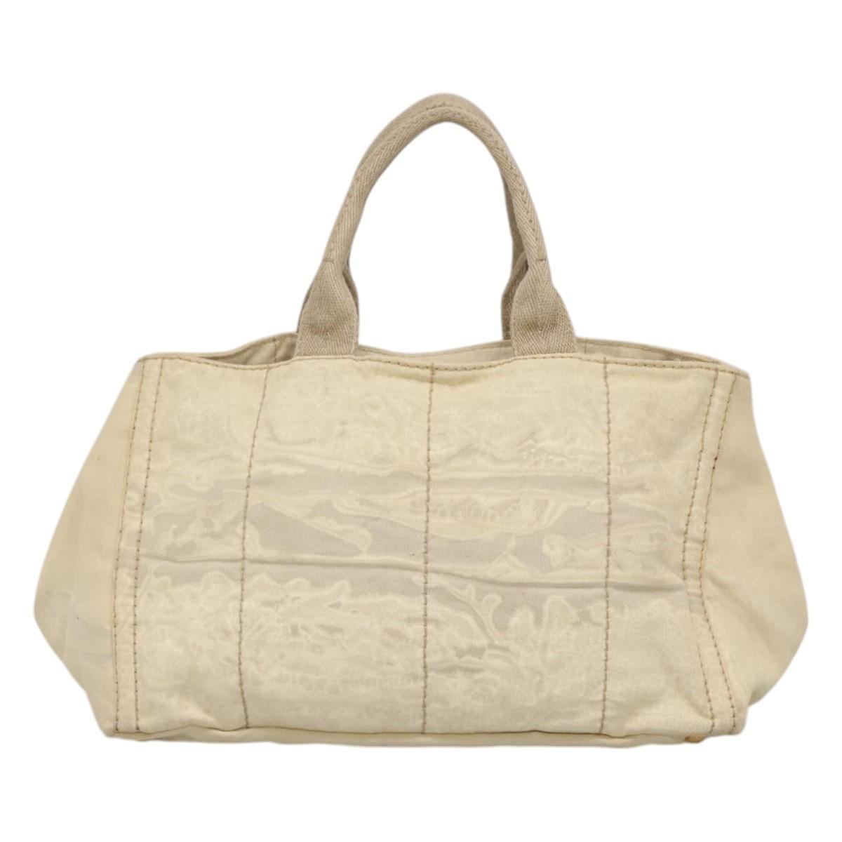PRADA Canapa GM Hand Bag Canvas White Gold Auth bs24371