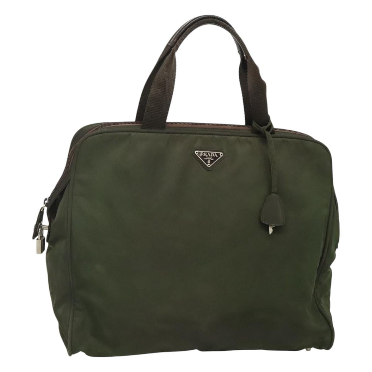 PRADA Hand Bag Nylon Khaki Silver Auth bs24401