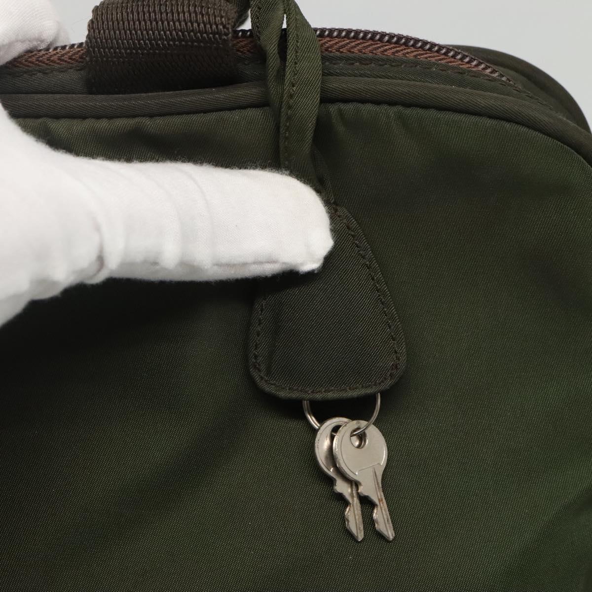 PRADA Hand Bag Nylon Khaki Silver Auth bs24401