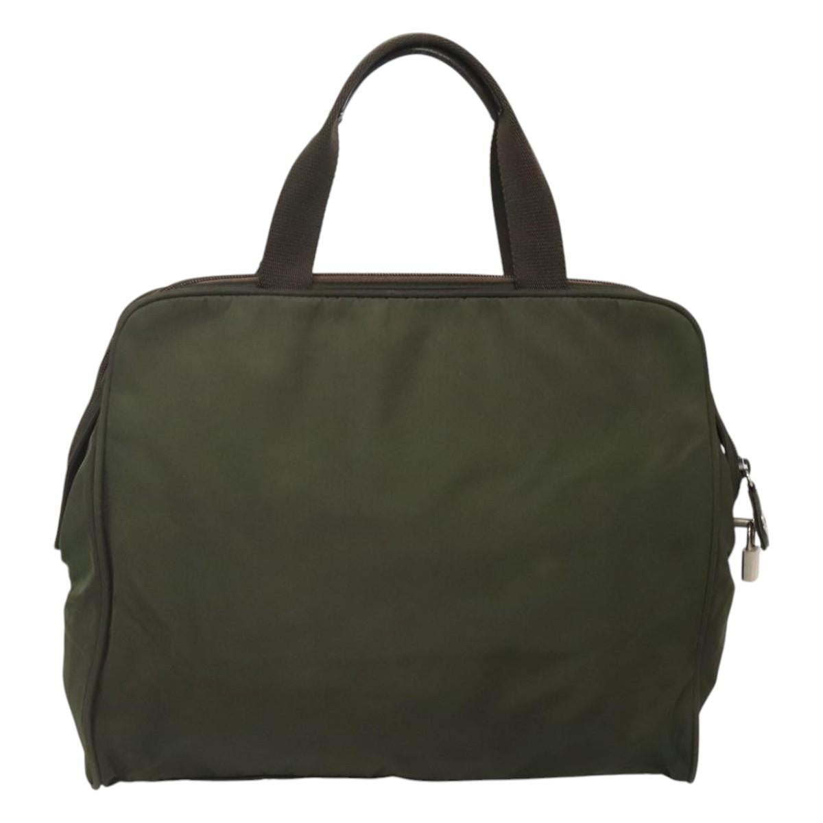 PRADA Hand Bag Nylon Khaki Silver Auth bs24401