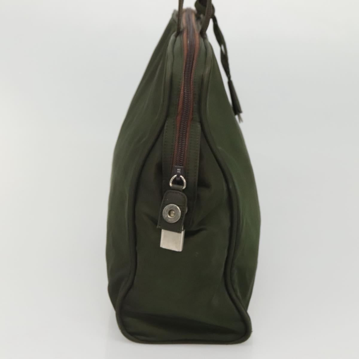 PRADA Hand Bag Nylon Khaki Silver Auth bs24401