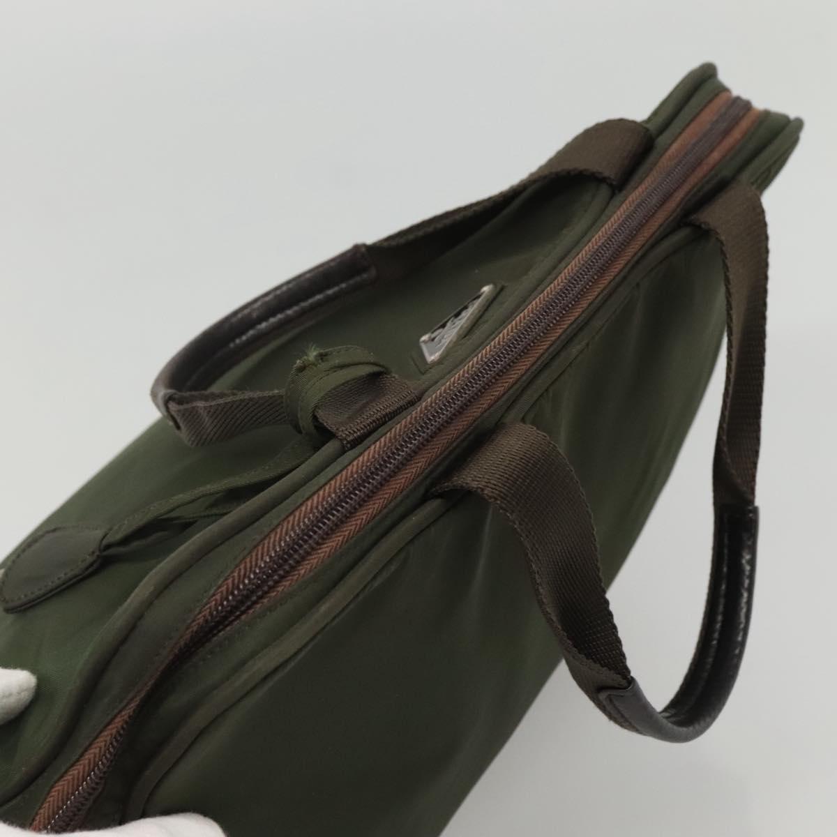 PRADA Hand Bag Nylon Khaki Silver Auth bs24401
