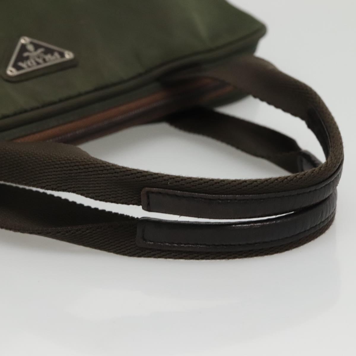 PRADA Hand Bag Nylon Khaki Silver Auth bs24401