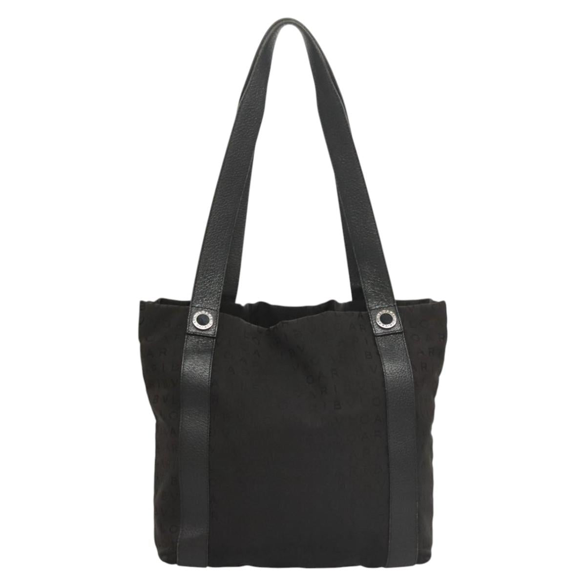 BVLGARI Logo mania Shoulder Bag Nylon Black Silver Auth bs24412