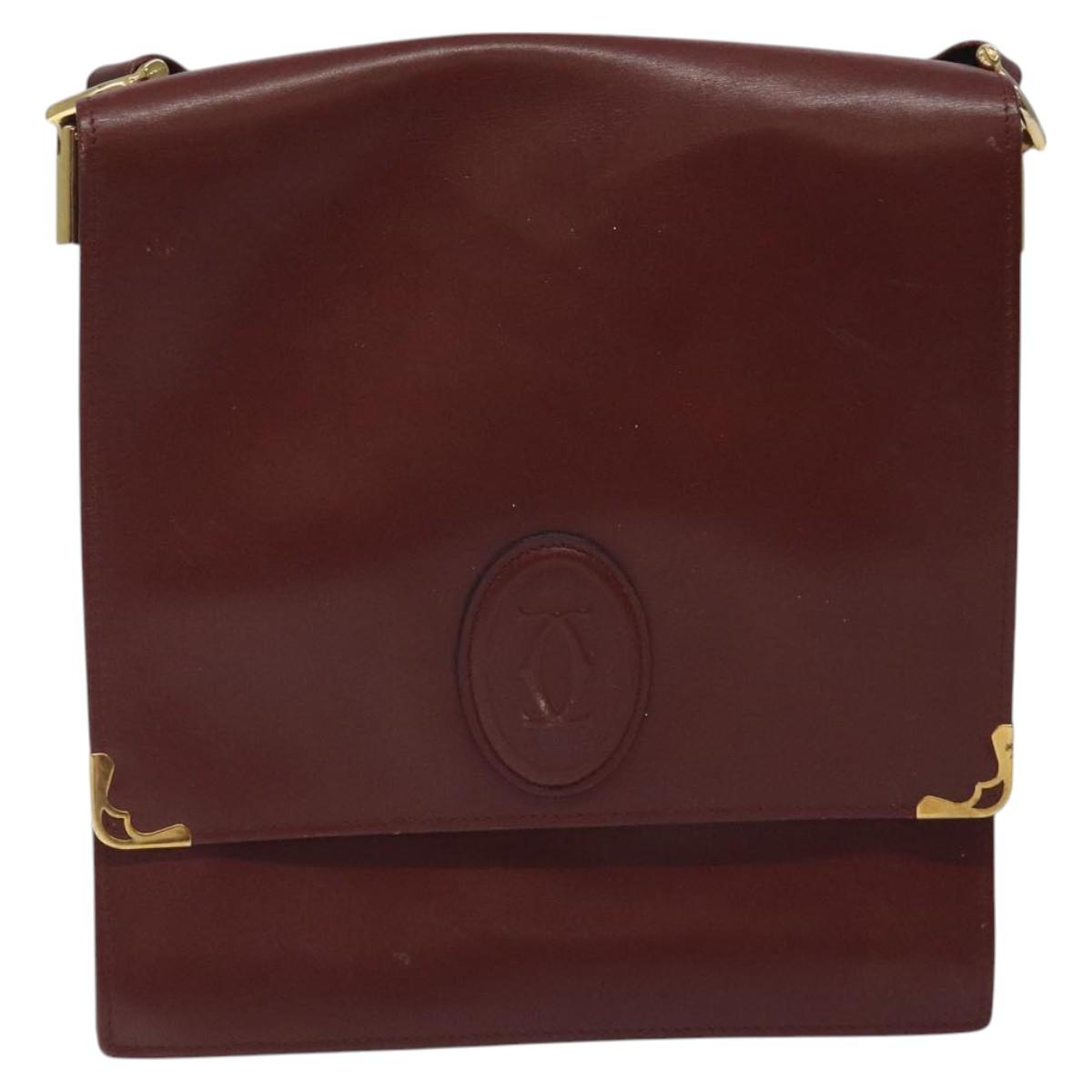 CARTIER Must Line Shoulder Bag Leather Bordeaux Gold Auth bs24414