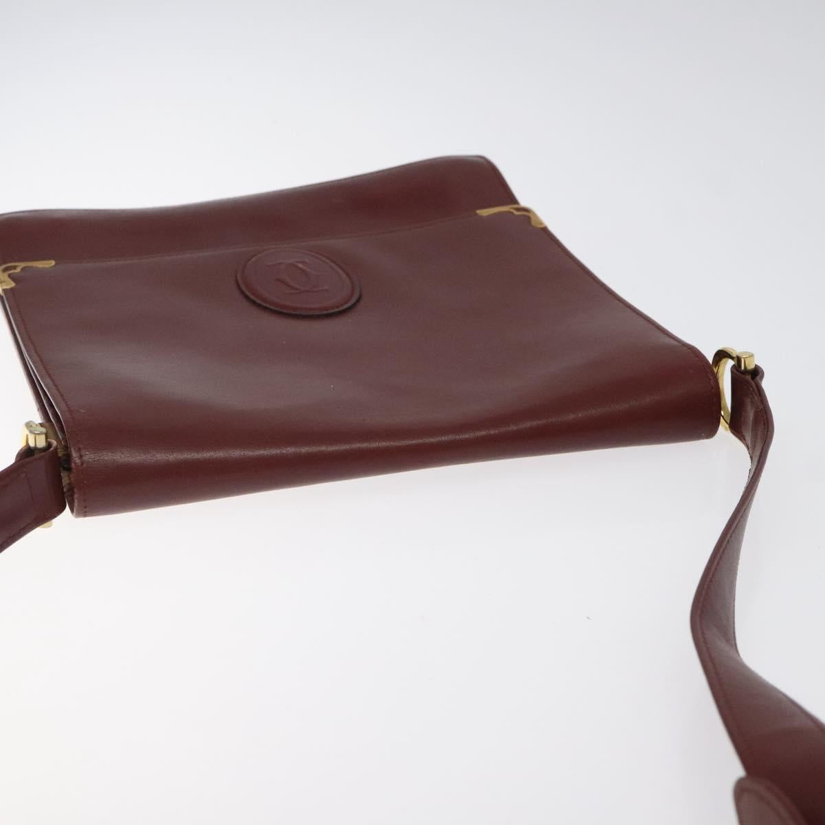 CARTIER Must Line Shoulder Bag Leather Bordeaux Gold Auth bs24414