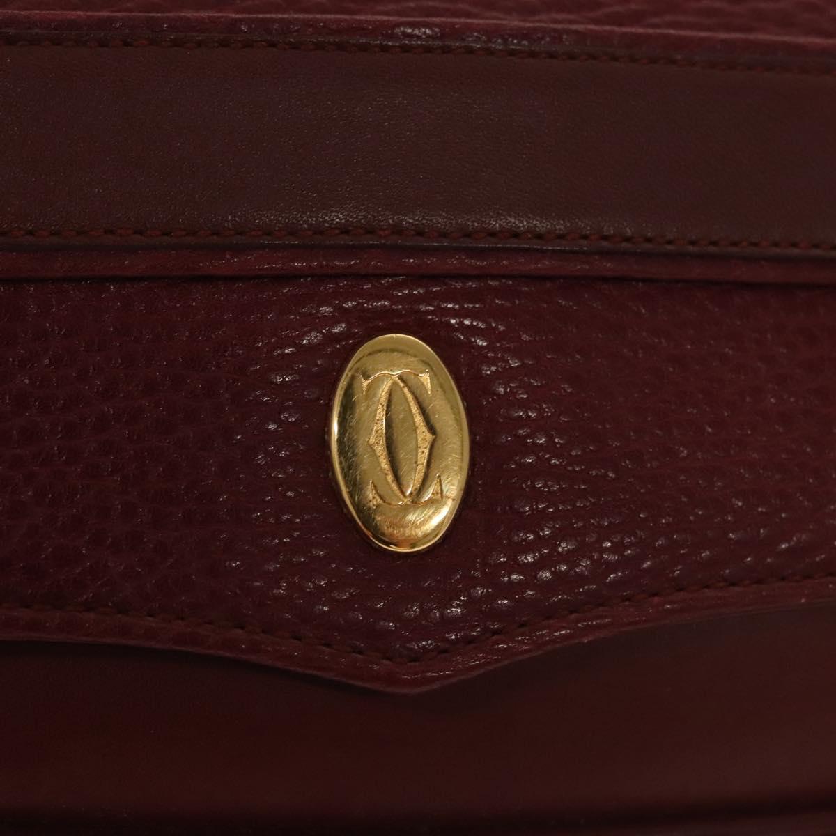 CARTIER Clutch Bag Leather Bordeaux Gold Auth bs24416