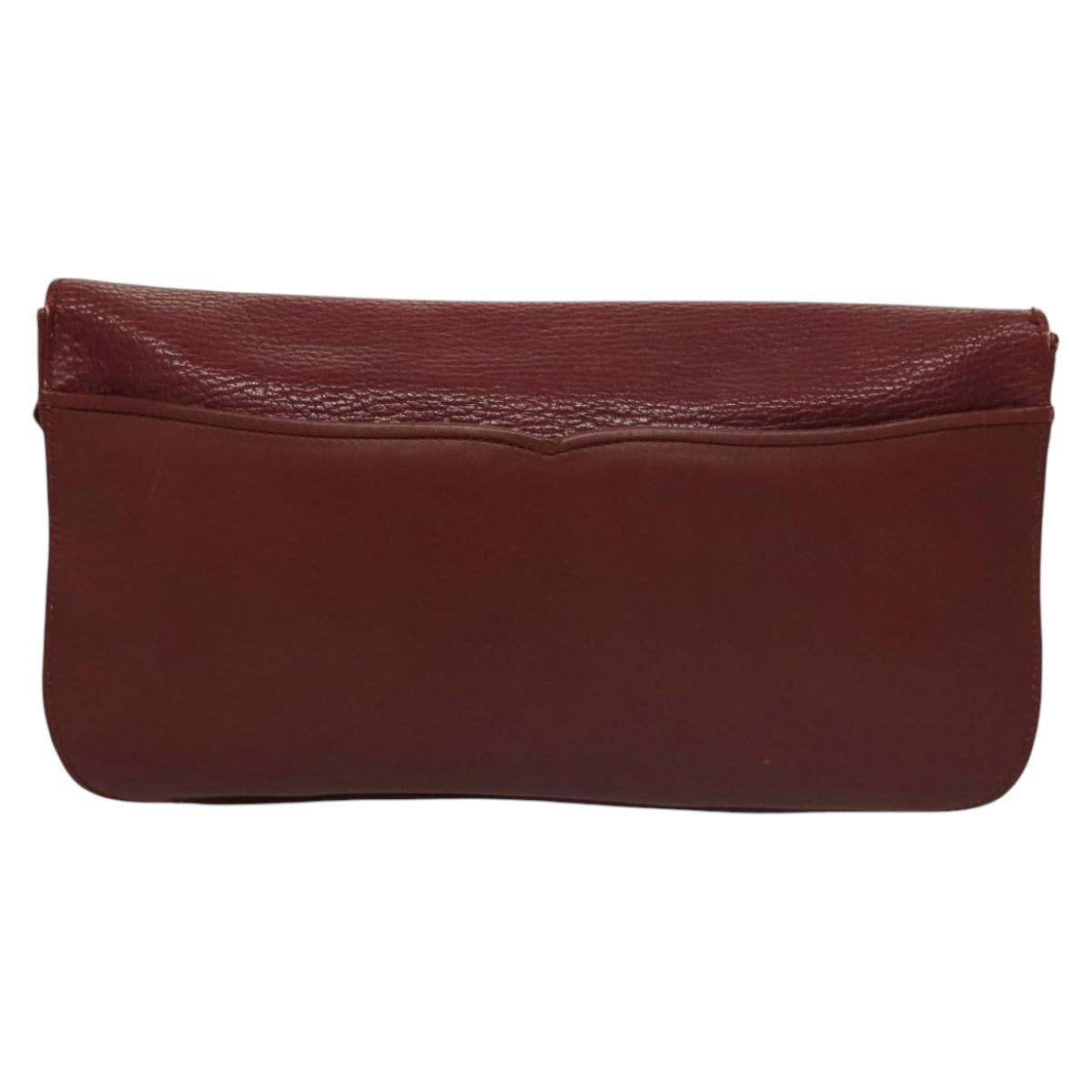 CARTIER Clutch Bag Leather Bordeaux Gold Auth bs24416