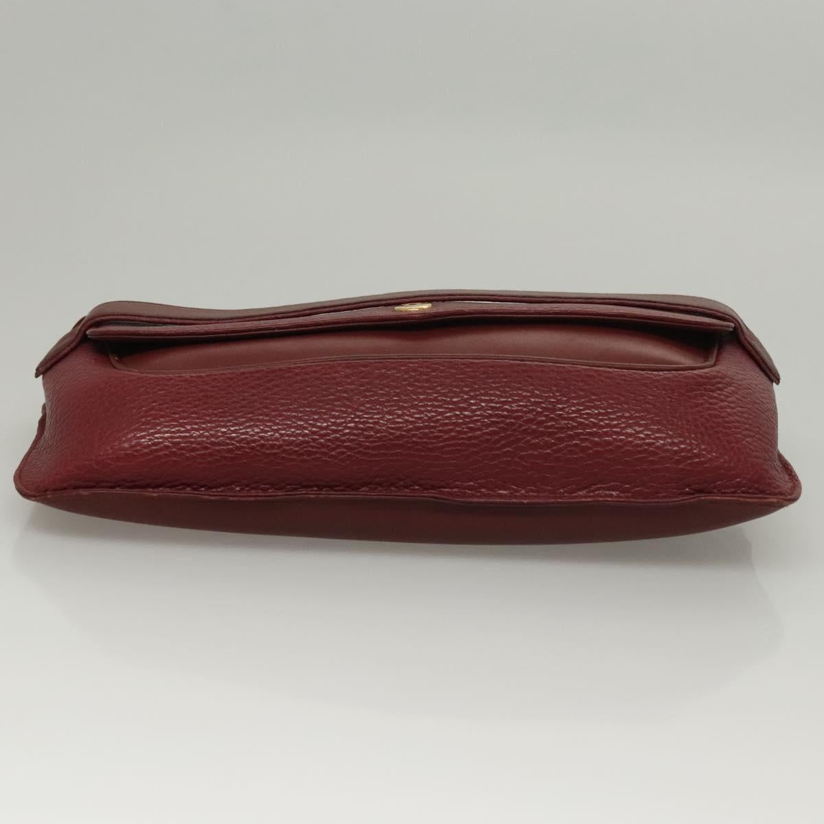 CARTIER Clutch Bag Leather Bordeaux Gold Auth bs24416