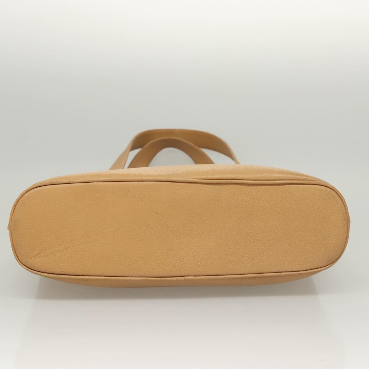 CHANEL Shoulder Bag Calf Skin Beige CC Auth bs24445