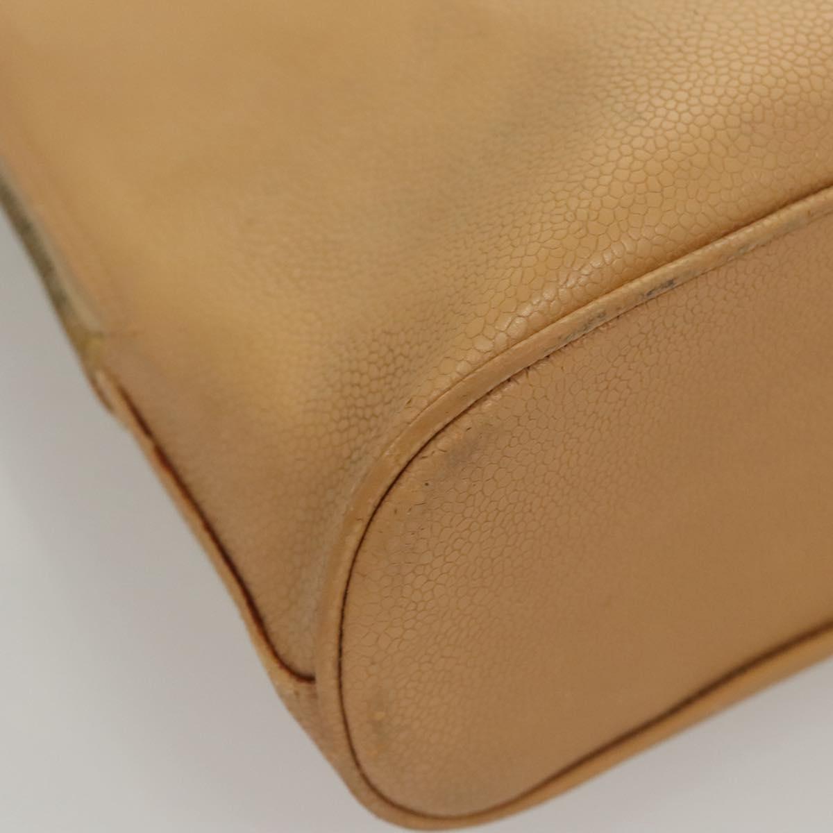 CHANEL Shoulder Bag Calf Skin Beige CC Auth bs24445