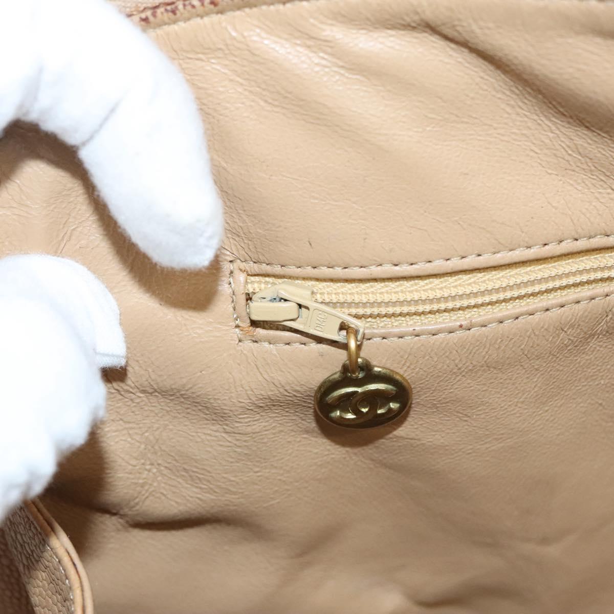 CHANEL Shoulder Bag Calf Skin Beige CC Auth bs24445