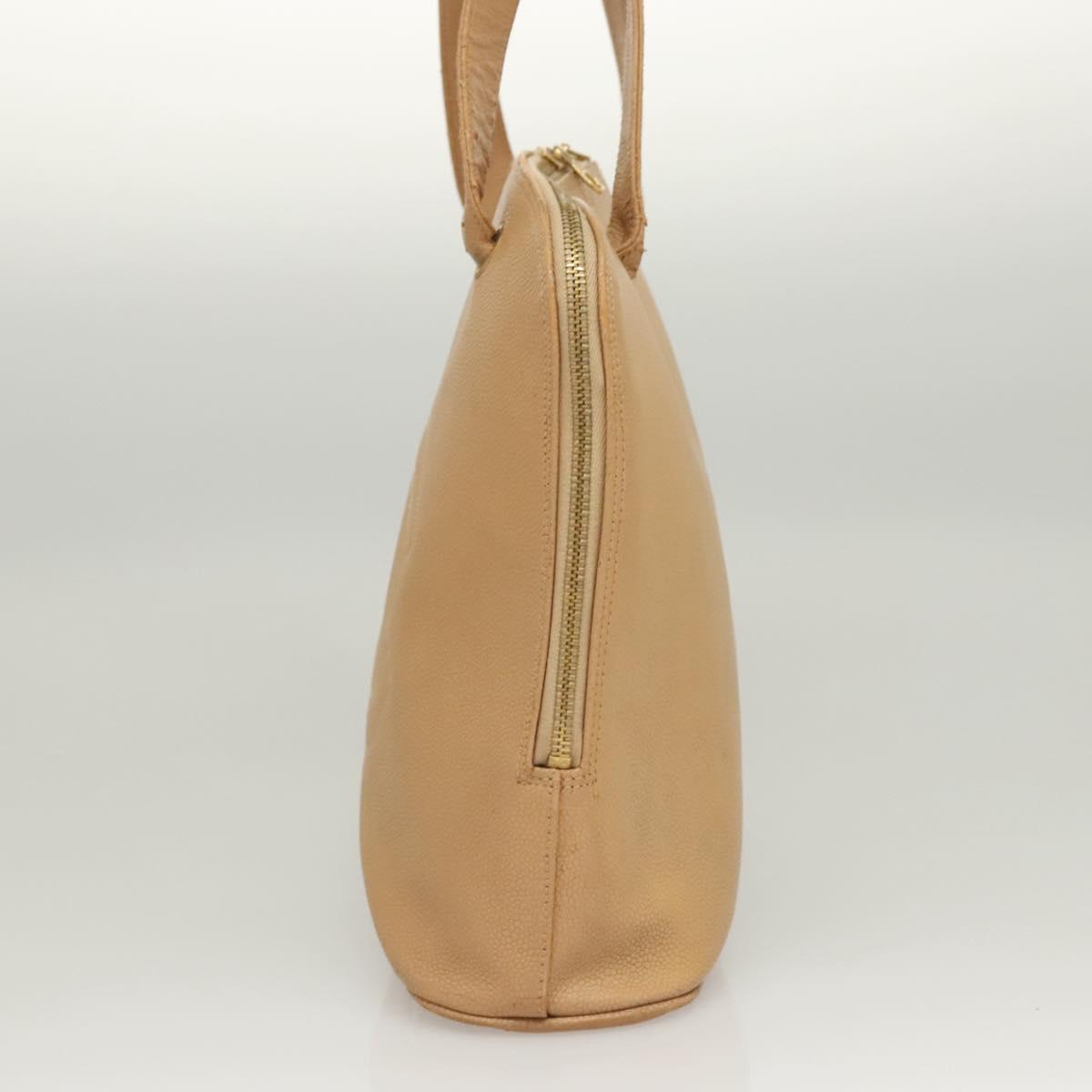 CHANEL Shoulder Bag Calf Skin Beige CC Auth bs24445