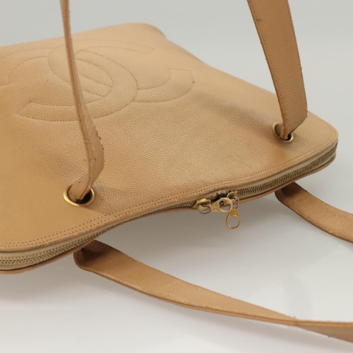 CHANEL Shoulder Bag Calf Skin Beige CC Auth bs24445