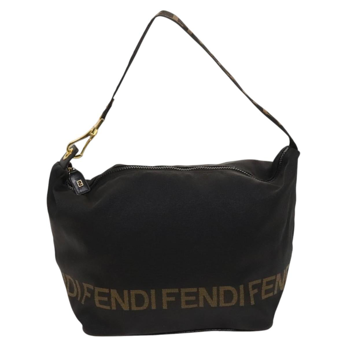 FENDI Shoulder Bag Nylon Black Gold Auth bs24463