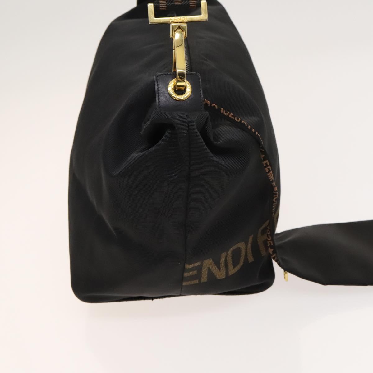 FENDI Shoulder Bag Nylon Black Gold Auth bs24463