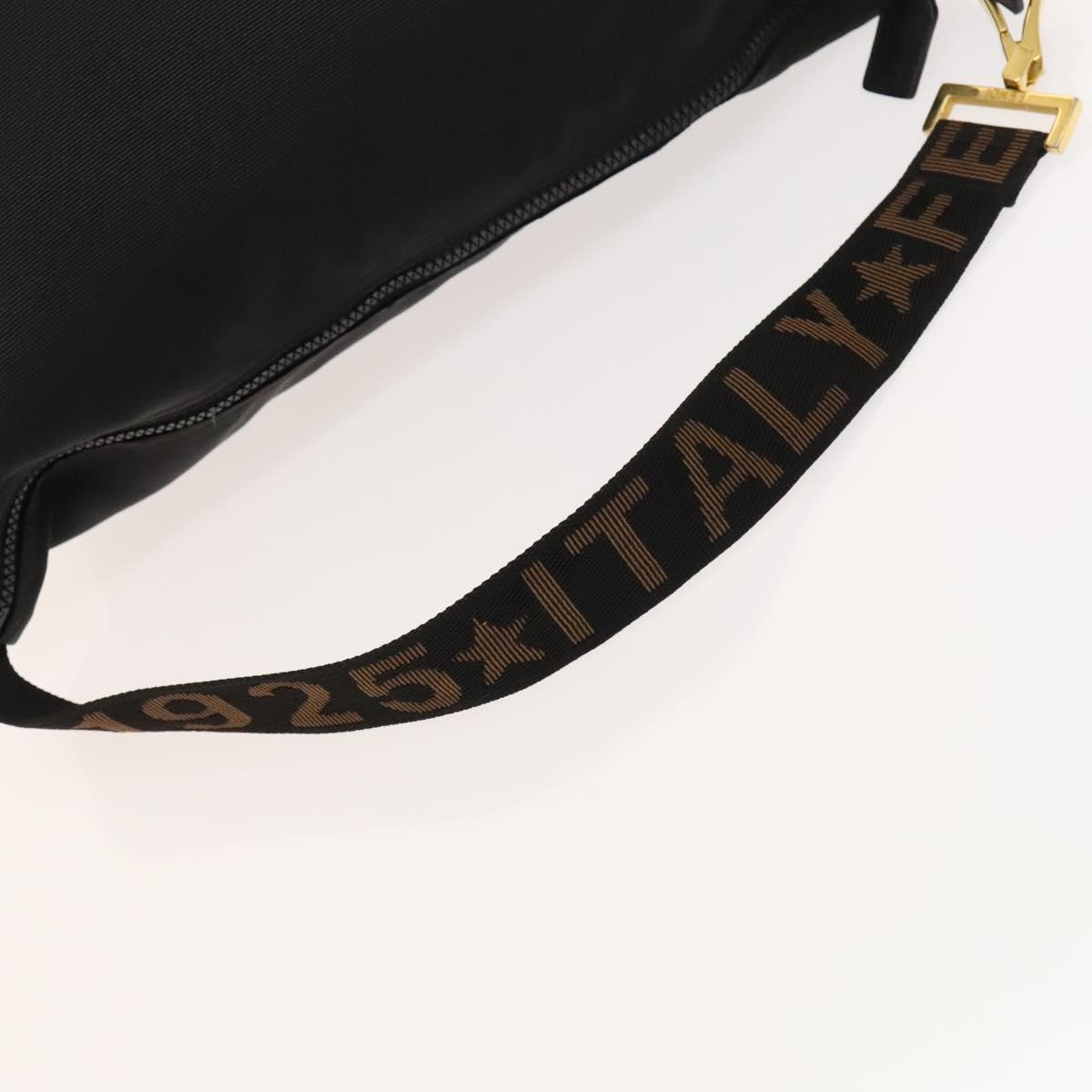 FENDI Shoulder Bag Nylon Black Gold Auth bs24463