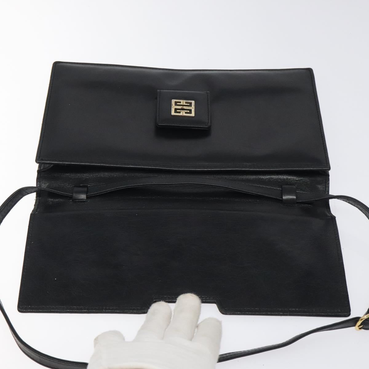 GIVENCHY Shoulder Bag Leather Black Gold Auth bs24469