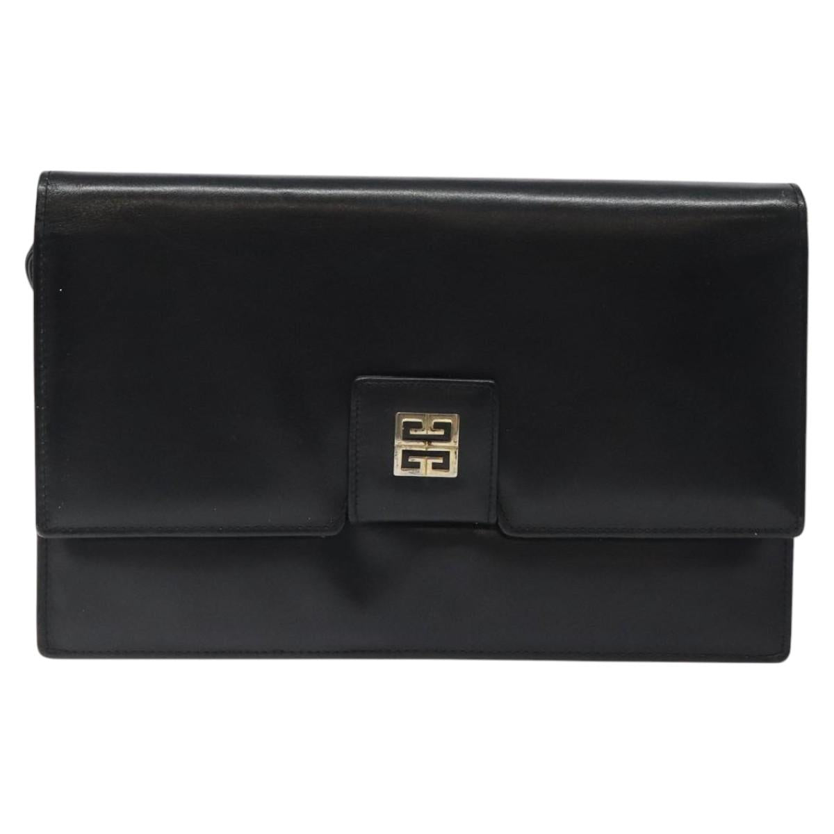 GIVENCHY Shoulder Bag Leather Black Gold Auth bs24469
