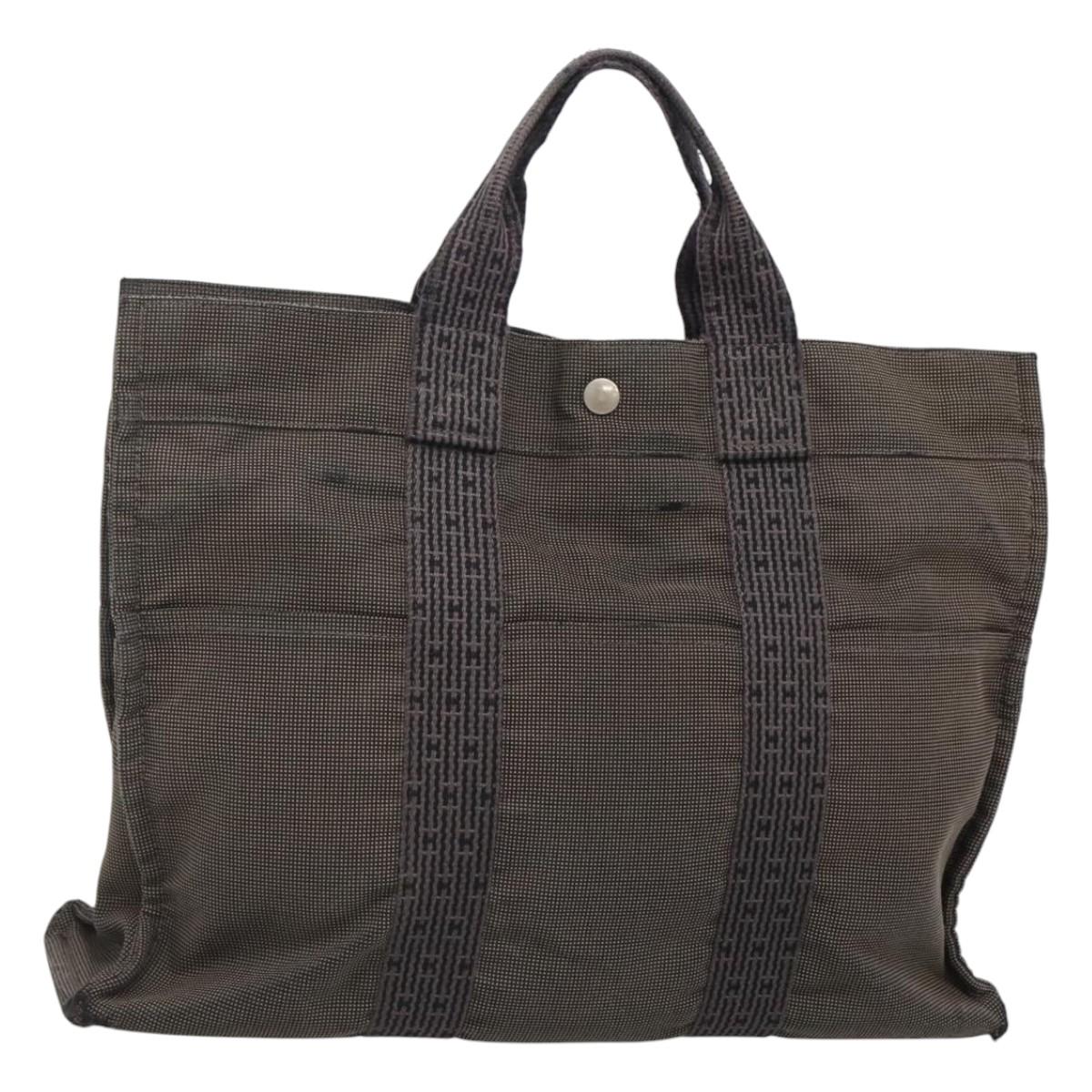 HERMES Her Line MM Hand Bag Canvas Gray Silver Auth bs24473