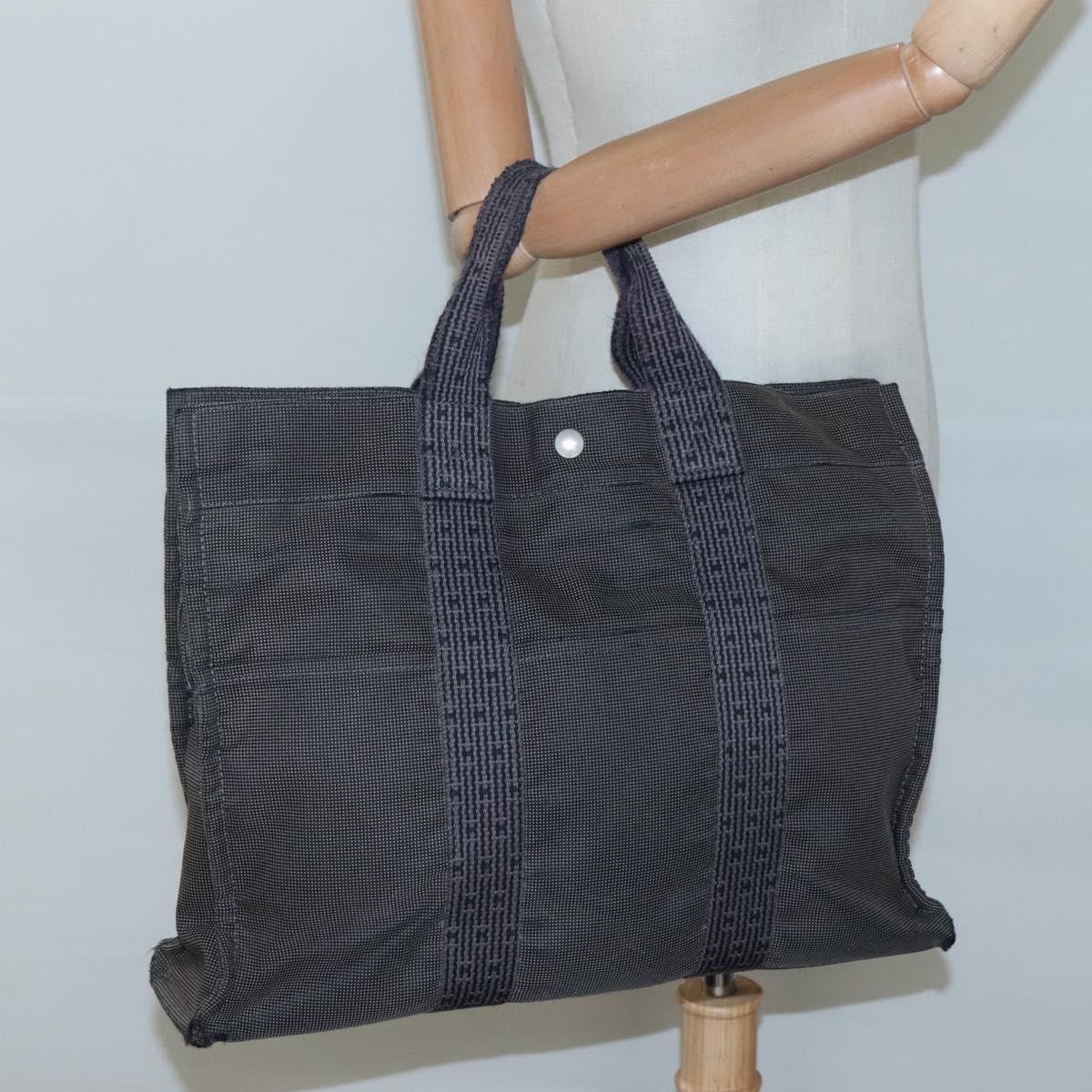 HERMES Her Line MM Hand Bag Canvas Gray Silver Auth bs24473