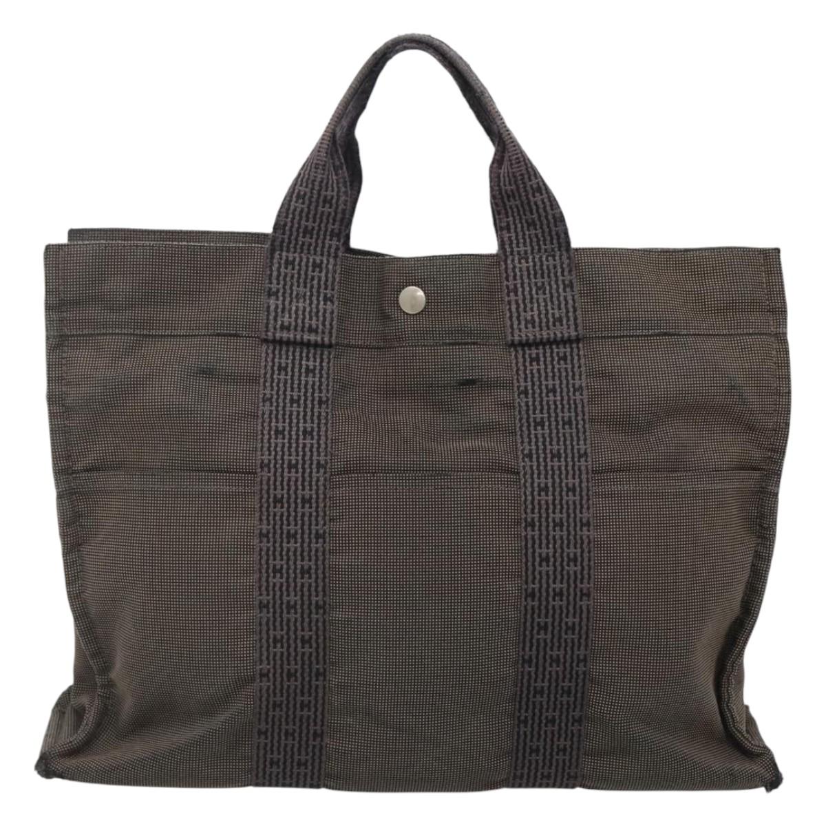 HERMES Her Line MM Hand Bag Canvas Gray Silver Auth bs24473