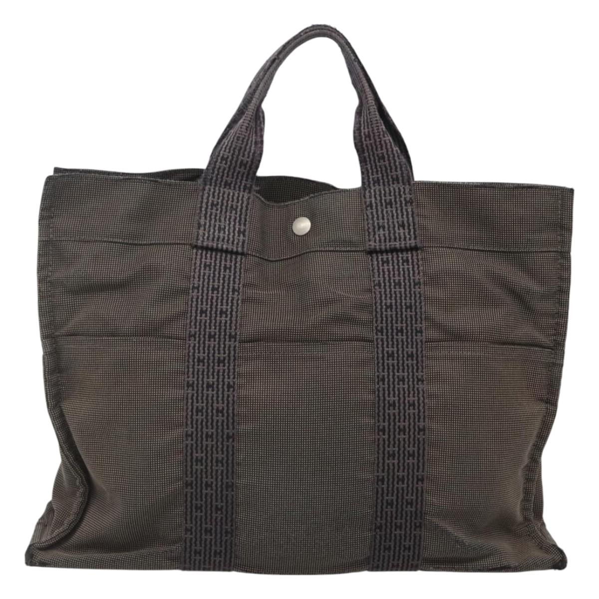 HERMES Her Line MM Hand Bag Canvas Gray Silver Auth bs24473