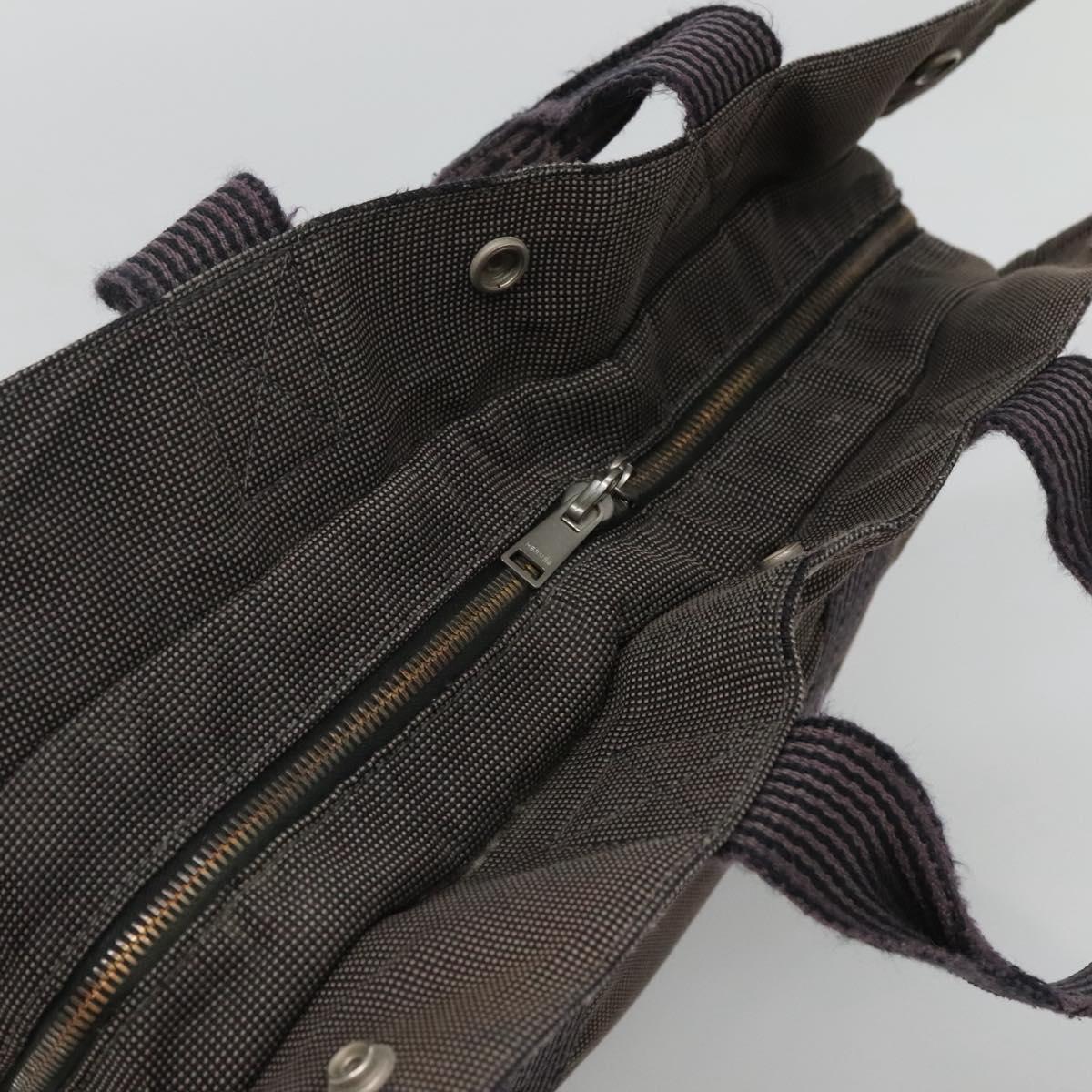 HERMES Her Line MM Hand Bag Canvas Gray Silver Auth bs24473