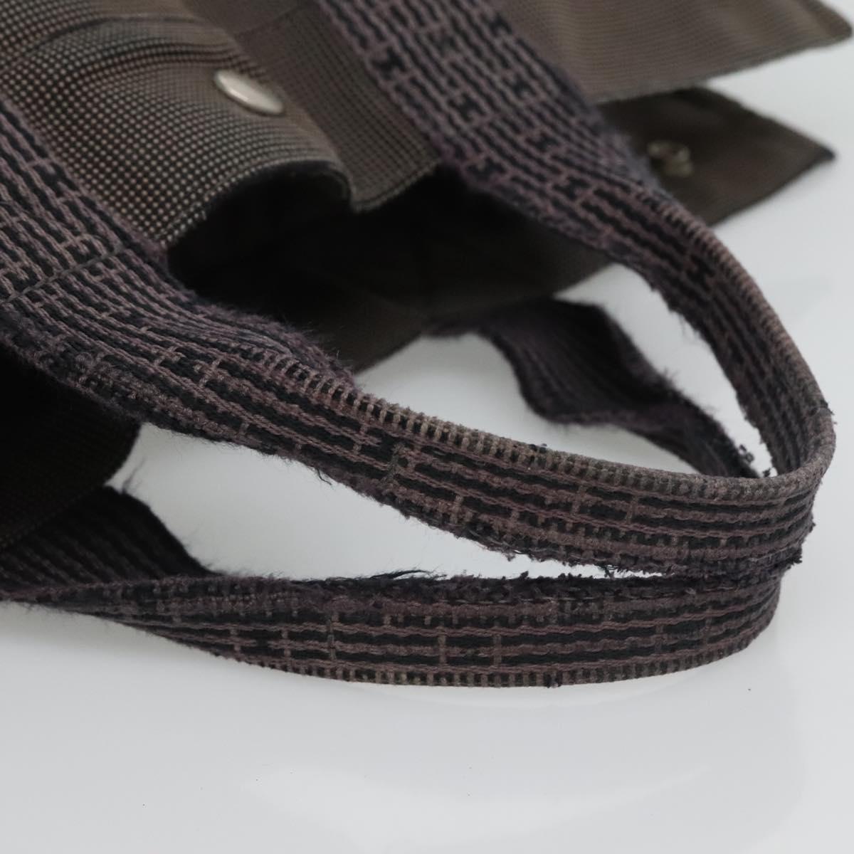 HERMES Her Line MM Hand Bag Canvas Gray Silver Auth bs24473