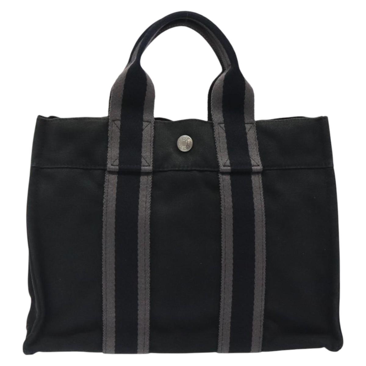 HERMES Fourre Tout PM Hand Bag Canvas Black Silver Auth bs24474