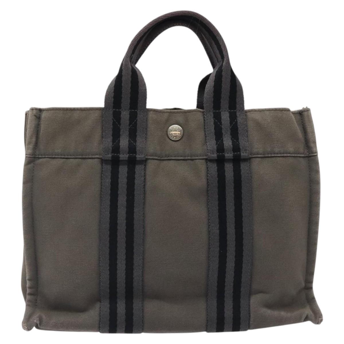 HERMES Fourre Tout PM Hand Bag Canvas Black Gray Silver Auth bs24475